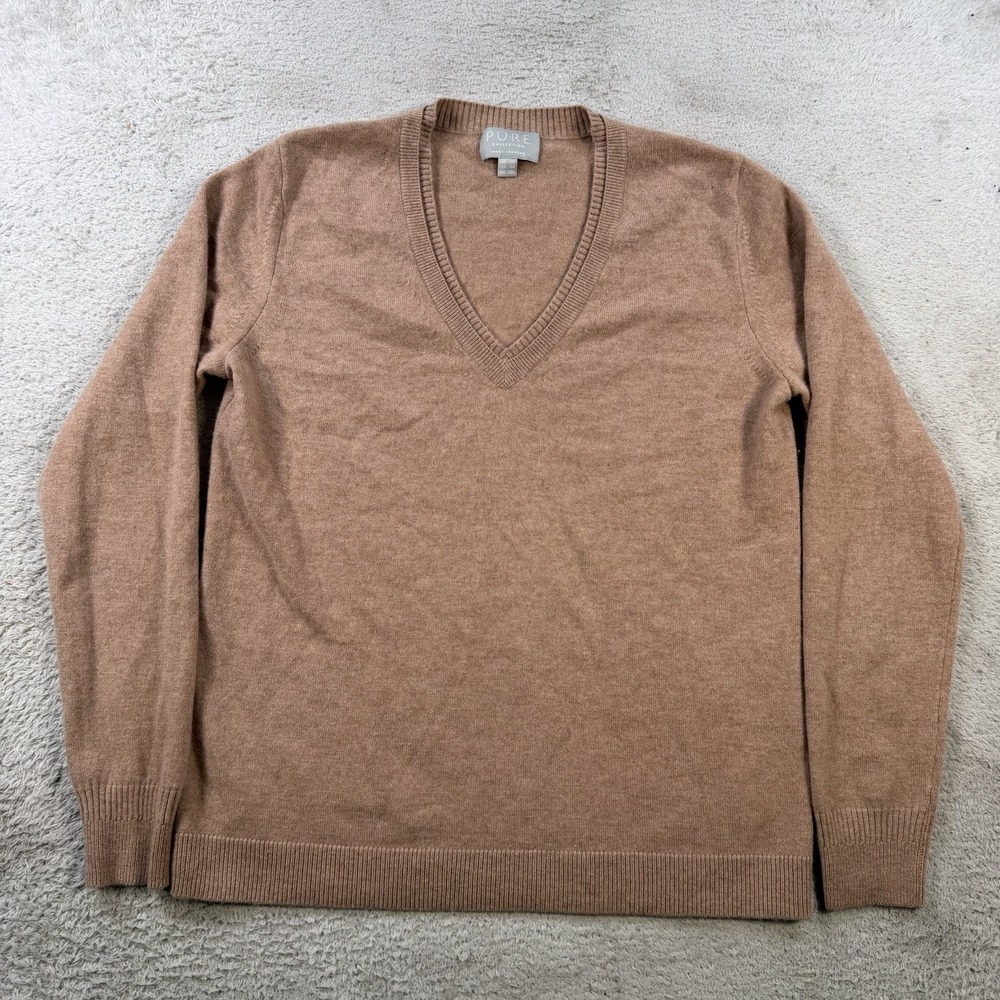 Pure Collection Sweater Womens 6 Medium Brown 100% Cashmere V-Neck Pullover Soft